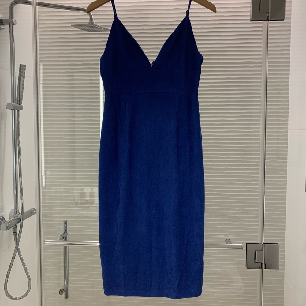 Suede-like Blue Bodycon Midi Dress
